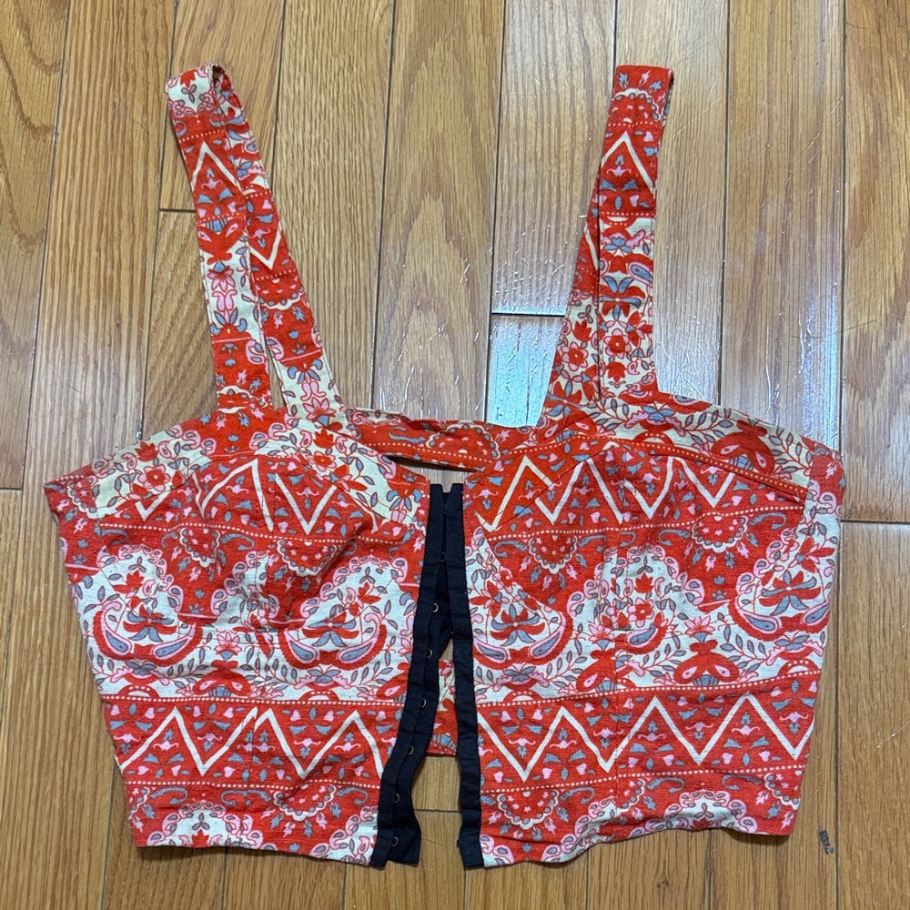 Lucca Couture Red and Cream Patterned Tank Top